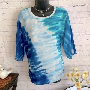 Philosophy Blue Sheer Tie Dye Top Shirt Tunic